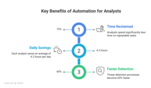 By embracing automation, organisations are seeing remarkable improvements: •73% of analyst time spent on repeatable tasks can be reclaimed. •An average of 4.2 hours per day can be saved per analyst. •Threat detection can be 60% faster. This guide is designed to be intensely practical. We'll dive into real-world examples, tools, and actionable steps you can implement today.